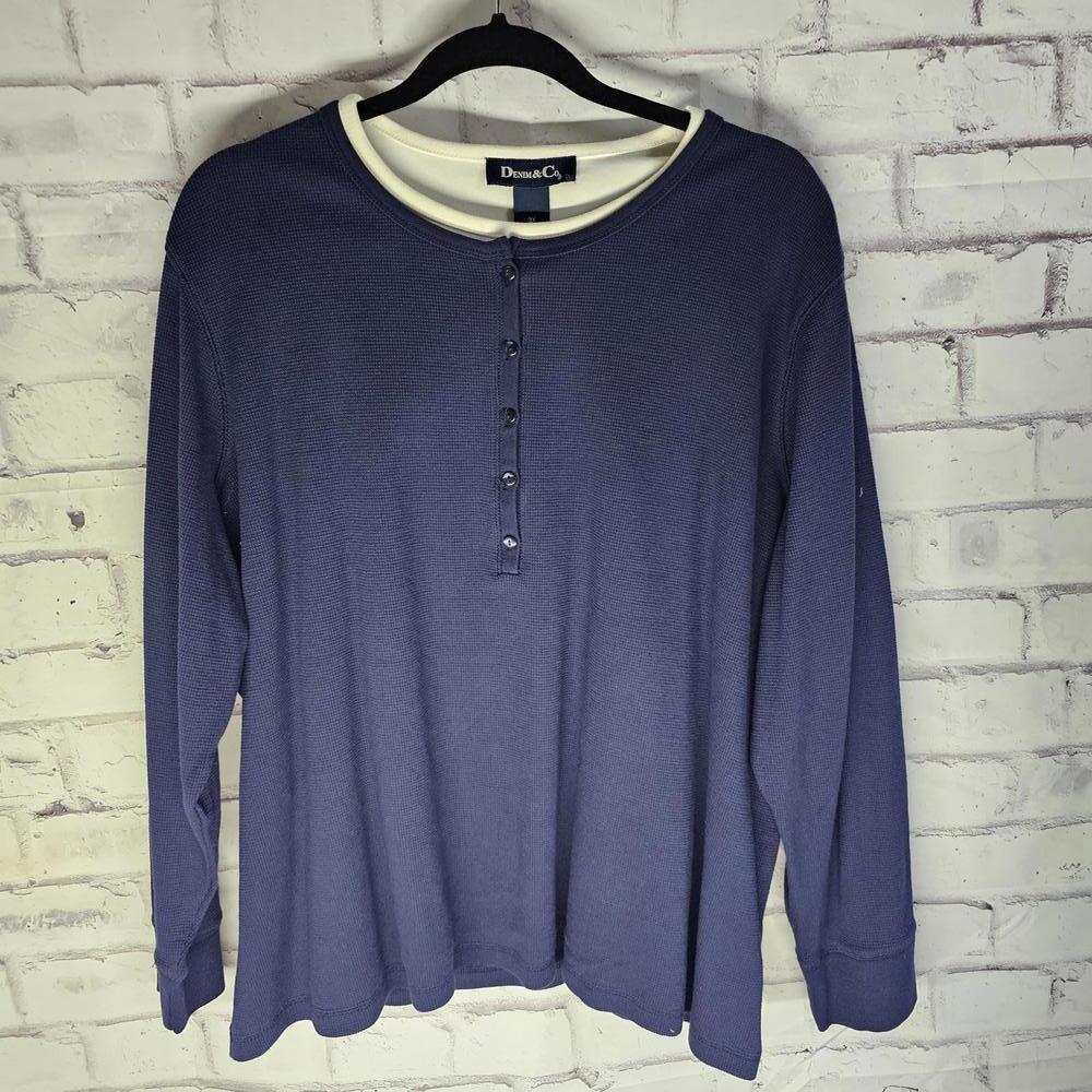 Navy Blue Waffle Knit Long Sleeve Shirt